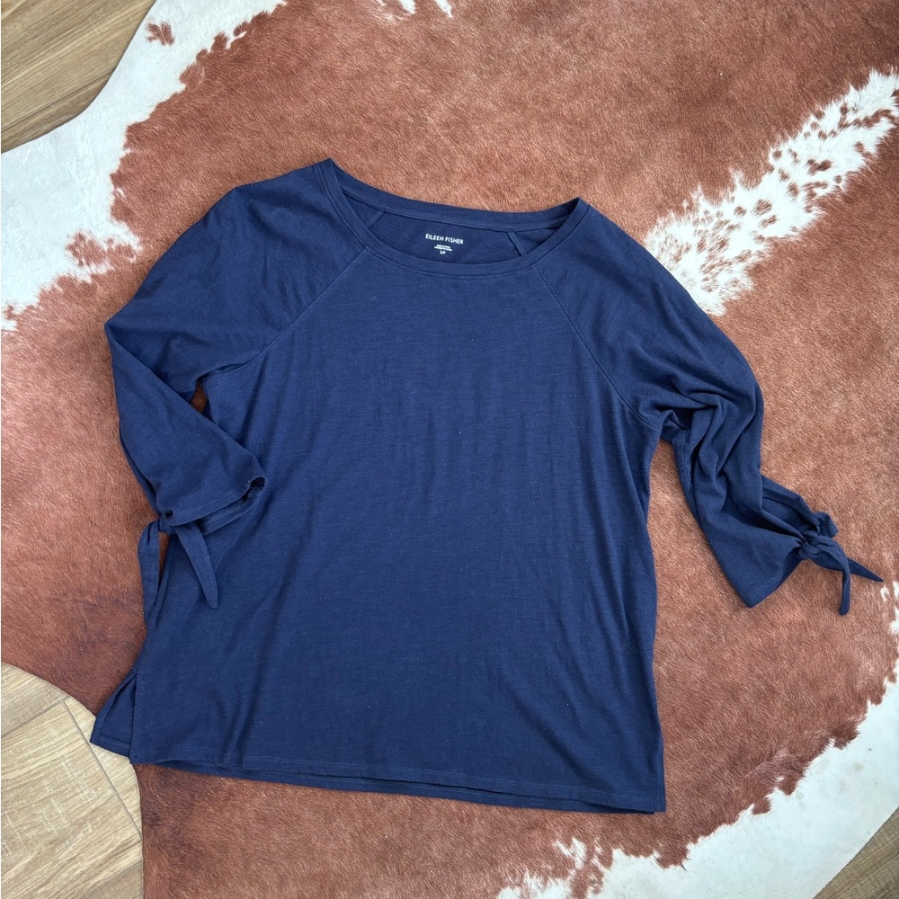 Eileen Fisher small Blue Relaxed Long Tie Sleeve Top - Picture 7 of 7